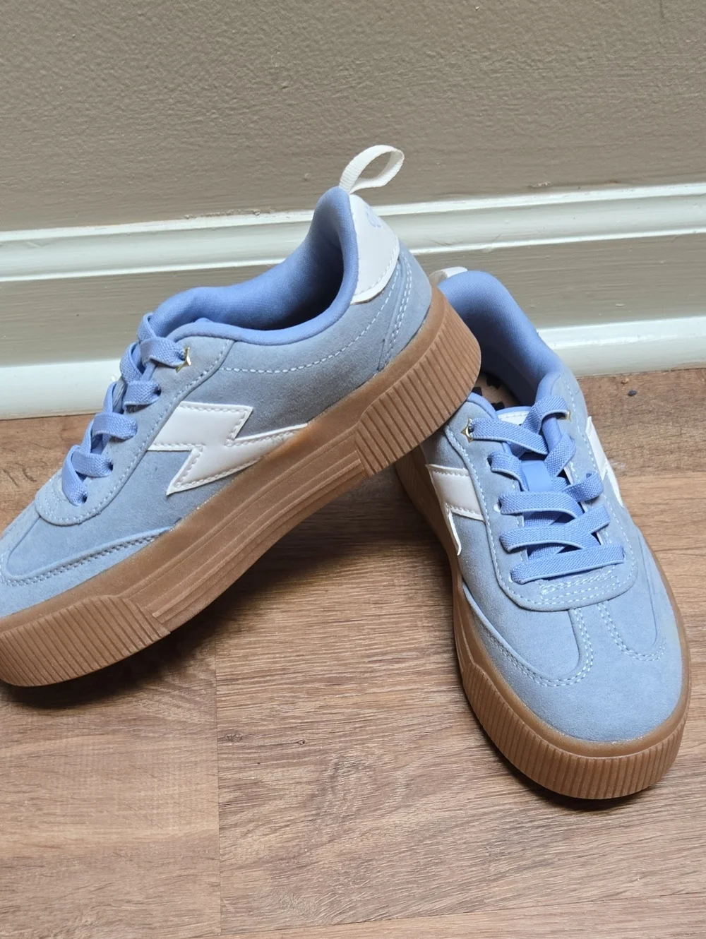 New Girls Light Blue suede Justice Platform Sneakers